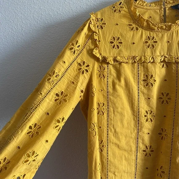 J.Crew Yellow Eyelet Blouse - Picture 2 of 6